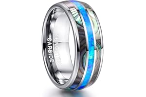 NUNCAD Bague Opale Homme en Tungstène avec Coquilles d'ormeau, Anneau Verte/Bleu/Rouge Pourpre pour de Fiancaille, Promesse, Mariage, Cadeau,8mm
