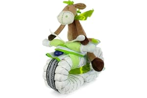 Dubistda© - Gâteau de couches motif moto - Vert - Rockstar avec conducteur - 45 pièces - Cadeau de naissance neutre - 45 cm