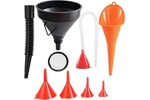 SEPSCO Imbuto Olio Motore 7 Pezzi, Grande Benzina Imbuti Plastica Travasatore Becco Lungo Universale Imbuto Kit Riutilizzabile Con Filtro e Tubo Flessibile per Auto Moto Cucina Laboratorio Liquido