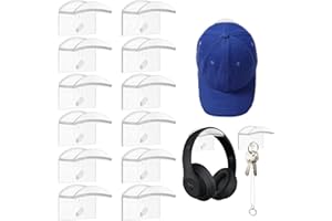 Pipihome Porte-Chapeaux de Baseball, 12 Pièces Adhésifs Crochets Muraux pour Chapeaux, Support pour Crochet de Casquette Porte-Chapeaux Organisateur pour Porte, Chambre, Entrée (Transparent)