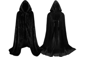 Proumhang Cape à Capuchon Velours Enfant Vampire Magicien Déguisement Costume Halloween Noël Easter Carnaval Noir L