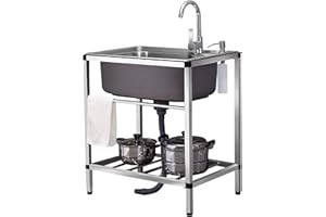 DUCHUNSHENG Evier Inox Meuble - Plan De Travail Evier De Cuisine - Jardin Plonge Avec Robinet, Durable Lavabo, Avec Robinet, Accessoires, Tuyau De Vidange, Bac Laver Pour Garage Camping Exterieur Intérieur