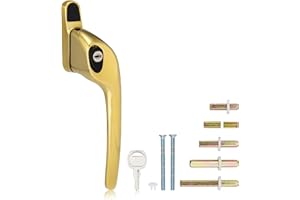 XFORT Cranked Locking Window Handle Installation Kit in Polished Brass, Right Hand UPVC Window Handle Replacement, Offset Lockable Window Lever