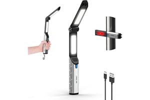 Smiling Shark Lampara Taller, Lámpara de Trabajo LED Recargable Pliable Con Gancho & Base Magnética 4 Modos de Luz Blanca & Roja Luz Inspección para Automóviles Coche Emergencia Camping Reparacion