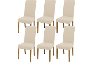 SUKAIKEQA élastique, Housse de Chaise Haute, Housse de Chaise de Bureau (Lot de 4/6/8 pièces avec Dossier) pour Le Salon, la Cuisine, la fête et l'hôtel. (6, Beige)