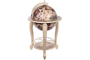 BIRENDY Chariot géant XXL 45001WW10, avec Colonne en Bois d'eucalyptus Massif, Ouvert 115 cm de Haut et 60 cm de Large, Global Maison, Globe du Monde, Cocktail, Bar décoratif, Bar de Table