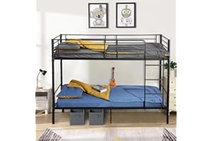 FetiNes Letto a Castello, Struttura del Letto in Metallo con Scala e Parapetti, Convertibile in 2 Letti per Bambini, Ragazzi e Adulti, Nero