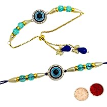 ACCESSHER Evil Eye Rakhi Set For Brother - Delicate Single Thread Bracelet With Roli, Kumkum & Greeting Card - View #4