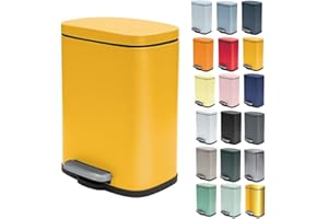 Spirella Papelera Akira de 5L de capacidad con pedal, en color Amarillo anaranjado (sol) mate. Con cierre amortiguado y cubo interior Colección, 21.4X17.6X30 Cm