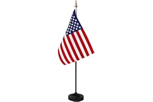 ANLEY USA Deluxe Desk Flag Set - 8 x 5 inch Miniature American US Desktop Flag with 13" Black Pole - Vivid Color and Fade Resistant - Black Base and Spear Top