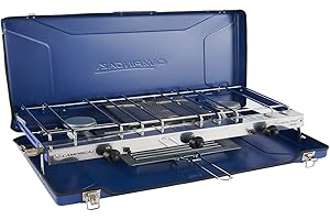 Campingaz Chef Folding Double Burner Stove and Grill, compact gas cooker for camping or festivals, Blue