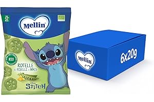 Mellin - Rotelle di Piselli e Mais - Snack Biologico per Bambini dal 12° Mese Compiuto - 6 Confezioni da 20 grammi (Totale 120gr)
