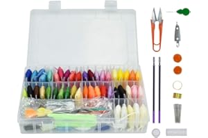 DTYGUIXE Set de hilos para Bordar, Incluye 50 Hilos para Bordar a Mano de 50 Colores y 10 Agujas 2 Enheradores 1 Tijeras 2 Bolígrafos Accesorios para Bordados para Principiantes para Manualidades