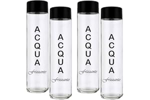 BrandPrint - Set di 4 Bottiglie in Vetro da 750 ml Modello Tubo con Tappo a Vite - Bottiglia per acqua e bibite - Serigrafate (4 Frizzanti)