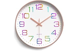 YSWOVUO 30cm Reloj de Pared, Movimiento de Cuarzo Silencioso, Relojes de Pared Decorativo Redondo, Números Fáciles de Leer, Reloj Pared para Salon, Cocina, Dormitorio, Oficina, Escuela