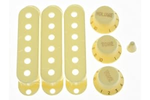 KAISH ST Strat Tonabnehmerabdeckungen, Knöpfe und 5-Wege-Schalter-Kappe, gealtertes Weiß