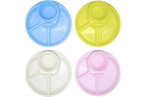 Bloomsworld 4 Toddler Divided Plates, Kids Plates with Sections, BPA Free Plastic, Reusable Sectioned Plates for Boys and Girls – Circular