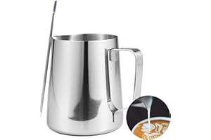 CAPACITEA Stainless Steel Milk Frothing Jug, 350ml 12fl.oz Milk Pitcher Handheld with Measurement for Making Latte Cappuccino at Home