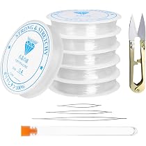 MonoFresh - Fil Elastique pour Bracelet Resistant, 3 Rouleaux Fil pour Bracelet Perle Transparent, Fil Nylon pour Bracelet 0.5mm 0.8mm 1mm, avec Ciseaux et Aiguille à Perles pour Fabrication de Bijoux