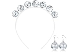 XIABYAYU Discokugel Haarreif, Discokugel Kopfschmuck, Discokugel Ohrringe, Haarreif Discokugel Silber, Haarreifen mit Discokugel, Stirnband Disco für 70er 80er Jahre Outfit Party Kostüm Zubehör