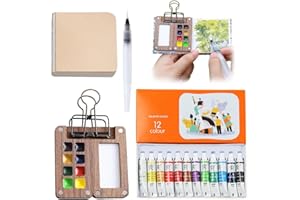 ‎PEELANMALL Aquarell-Reise-Set Wasserfarben Tragbar Künstler Aquarell Reise Set tragbares Mini-Aquarell-Paletten Set Mini Watercolor Paint Set Wood Aquarell Skizzenbuch Maler Clips für Maler Künstler Studenten