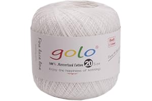 GOLO Crochet Thread Size 20 for Hand Knitting Crochet Yarn for Hand Knitting… (White-801)