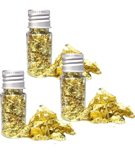 10 Foglie Oro Zecchino 23,75 Carati Commestibile 38x38mm + 10 Foglie Argento 50x50mm