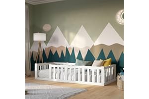 Crazy Pine Kinderbett 180x90 cm – Montessori Bodenbett mit Rausfallschutz 40cm - Weiß mit Glatter Oberfläche - Perfekt für Jungen und Mädchen Crazy Johnny