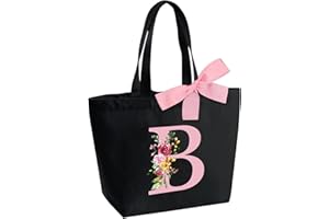 HAMATATA Borsa Tote Bag con Iniziale, Borsa Shopper con Papillon, Borsa Donna Personalizzata con Nome, Regali per Donna, Amica, Sposa Damigella D'onore, Mamma, Compleanno, Nozze, Natale, San Valentino
