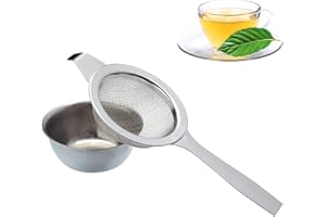 QHGPNT Tea Strainer, Fine Mesh Strainer with Drip Bowl, Fine Mesh Flour Sieve, Mini Sieve, Stainless Steel Teas Fine Mesh Strainers for Sifting Dry Ingredients, Flour, Tea