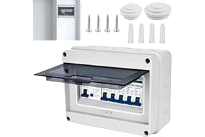 SPORWAY 4-Way Consumer Unit Circuit Breaker: Complete Kit IP65 Leakage Circuit Breaker, High-Performance Waterproof Garage Consumer Unit for Workshops Caravans Garages (White, 295×256×133mm)