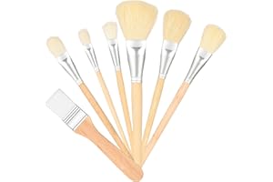 DSLSQD Mop Brush for Acrylic Painting, 7 PCS Assorted Size Paint Brushes for Acrylic Painting Blending Brush with Wooden Handle Artist Brushes for Acrylic Watercolor Oil Painting Face Body Art