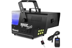 Beamz Rage 1500LED, Máquina de Humo con 6 Leds RGB de 9W, Control Remoto Inalámbrico, 350 m³/min de Humo, Tiempo de Calentamiento 4 min, Ideal Discoteca, Liquido Máquina de Humo, Fiestas, Halloween