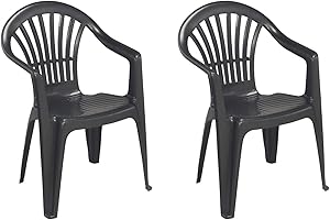 ‎MOJAWO Mojawo 2er Set Stapelstuhl Gartenstuhl Altea Bistrostuhl Gartensessel Balkonstuhl Kunststoff stapelbar Balkonmöbel Gartenmöbel Anthrazit