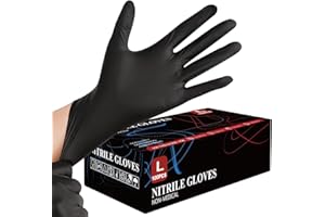 FUSION VIBES Black Nitrile Disposable Gloves - 100 Pack, Extra Strong, Latex-Free, Powder-Free, Professional-Grade Protection, Black, Examination, Multipurpose (100, LARGE)