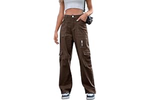 IVIR Cargo Pants Women High Waist Wide Leg Casual Pants with 7 Pockets Stretchy Drawstring Baggy Y2K Trousers