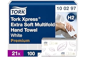 Tork Xpress Multifold Hand Towel, White, Extra Soft, Compatible with Tork H2 systems, QuickDry Technology, 21 packs of 100 sheets each (100297)