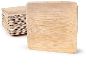 BOX And Tree| 25 Platos Desechable Hoja de Palma 20x20 cml l Vajilla Desechable Ecológica y Biodegradable l Platos de Madera de Palma, Bambú para Bodas, Cumpleaños