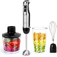 Frullatore A Immersione ACOQOOS 1000W 4 In 1 – 6 Velocità + Turbo, Lame In Acciaio Inox, Paraspruzzi, Accessori Lavabili, Per Frullati, Zuppe E Pappe, Nero