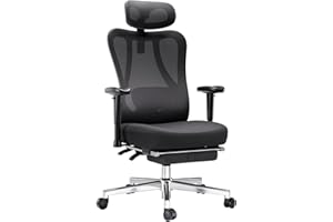 Hbada P3 ergonomiczne krzesło biurowe, krzesło do biurka z regulowanym zagłówkiem, podparcie lędźwiowe, duży kąt nachylenia, zintegrowany podnóżek, czarne