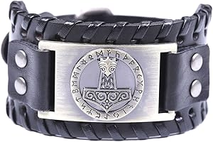 VASSAGO - Pulsera con hebilla de cinturón estilo vintage y nudo celta, diseño de martillo de Thor