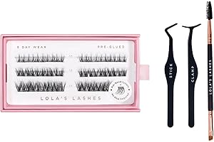 Lola's Lashes Pre-glued Lashes | Soft Definition 3 Row Starter Kit | Pre-Glues Lashes | Easy Application | Application Tools Included | 5-10 Days Wear & Waterproof | 10-14mm
