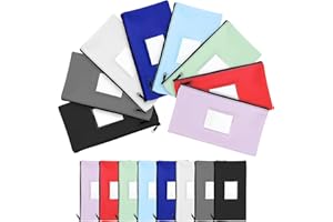 LLHQAMT Lot de 8 sacs à monnaie avec fermeture éclair, 27,9 x 15,2 cm, pochette de dépôt bancaire avec étiquette transparente à fenêtre, 8 couleurs, pochette zippée pour argent liquide, pièces de monnaie,