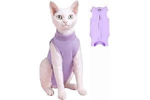 Yoolhamy Traje de recuperación de gato para después de la cirugía, alternativa de collar y cono isabelino, heridas antilamer para heridas abdominales o enfermedades de la piel, body de gatito