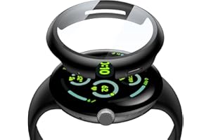 Piuellia 2 Pack Hard Case with HD Tempered Glass Screen Protector for Google Pixel Watch 3 45mm, Scratch Resistant Easy Installation PC Protective Cover for Pixel Watch 3, Black