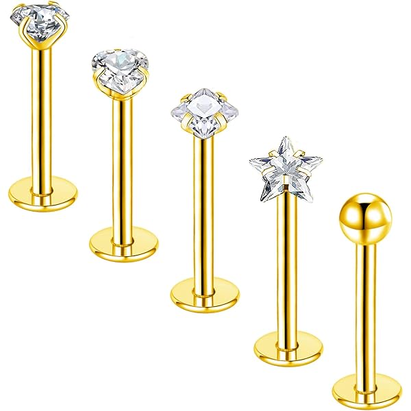 Intern Geschroefde Titanium Labret Met Prong Set Harten Kristalletje Zilver 8 Mm
