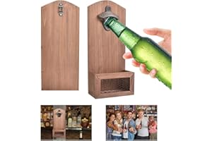 SCHYIDA Ouvre Bouteille Mural en Bois, Decapsuleur Mural Biere Avec Cap Catcher, Style Vintage, Multifonction Bouteille Ouvre pour Bar Maison Terrasse, Cadeau Homme Original pour Papa, Ami et Collègue
