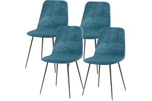 Lydevo Fundas para Sillas de Comedor 4 Piezas Funda de Silla Nordica Elásticas Cubiertas Fundas para Silla Oficina Sin Brazo Ajustables Lavables Protectoras de Sillas Escandinavas,Samt#Azul Pavo Real
