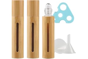 ZEOABSY 3 Pieza Rodillo Botellas de Vidrio Transparente con Cáscara de Bambú,Bolas de Acero Inoxidable,10ml Botellas de Roll-on de Aceites Esenciales Botellas de Aceites Esenciales,Aromaterapia