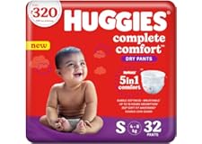 Huggies Complete Comfort Dry Pants Small (S) Size Baby Diaper Pants, 32 count, with 5 in 1 Comfort